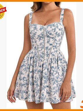 Floral Corset Mini Dress with Pockets, Smocked Back, Adjustable Straps